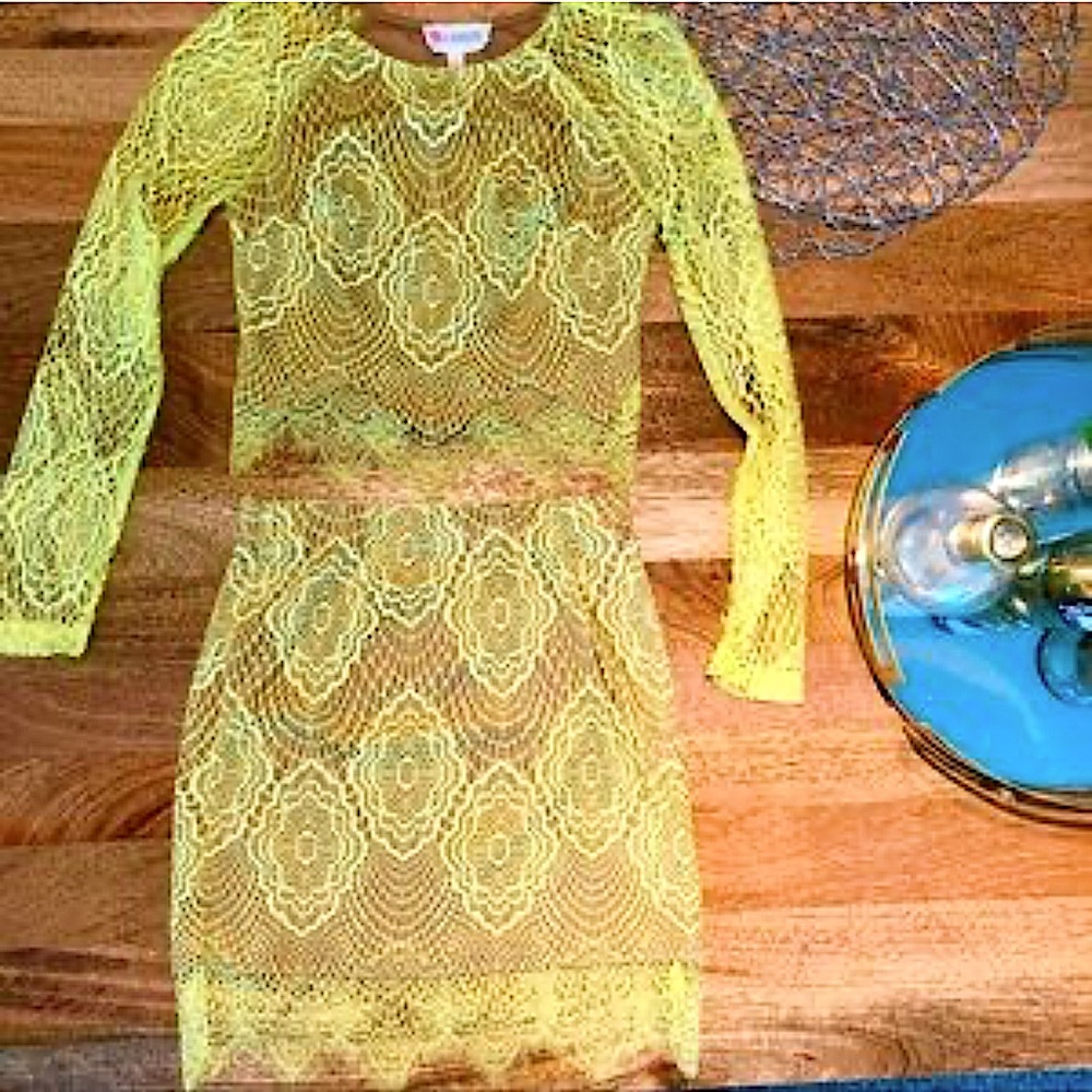 L'ATISTE Pastel Yellow Medium Lace Crop Top & Large Skirt(only)